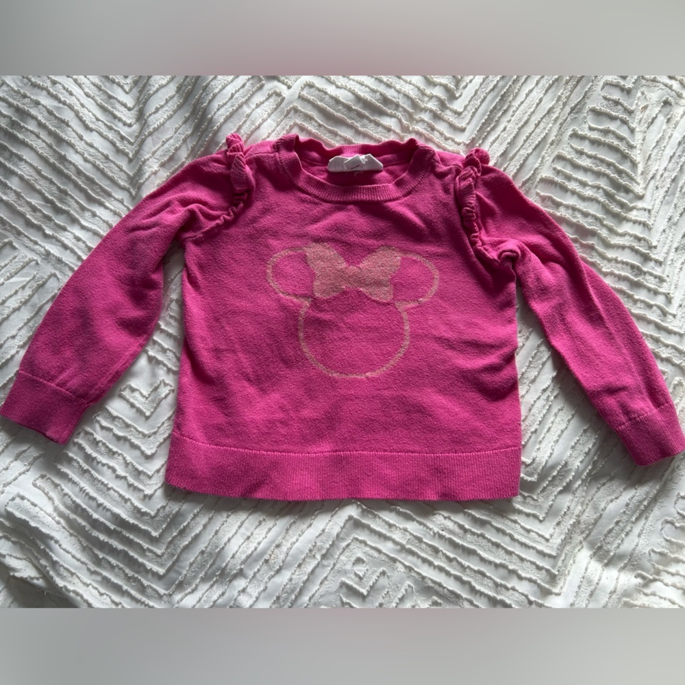 Disney Pink Sweater with Mini Mouse Glittery Bow Design